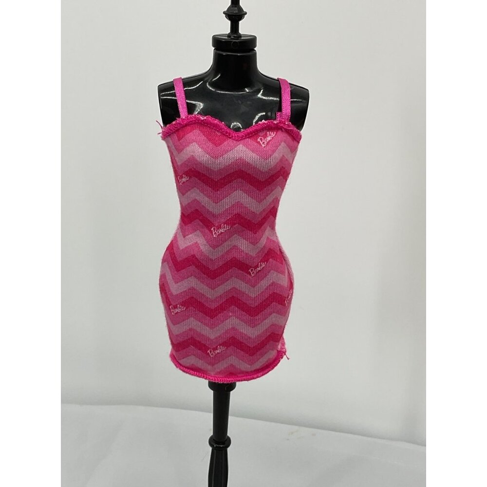 Mattel Barbie Pink Chevron Logo Knit Mini Dress Y2K Barbiecore
